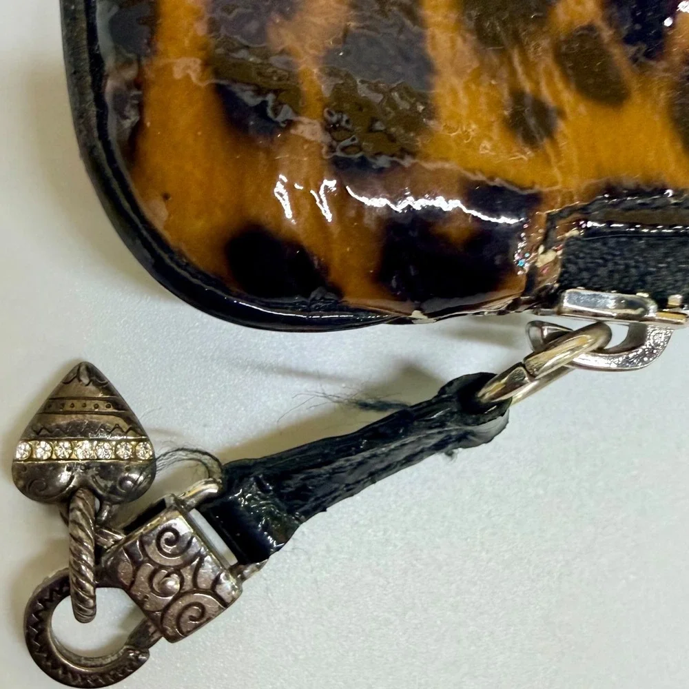 Brighton Leopard Print Patent Leather Card Case Wallet Key Ring ID Holder Good